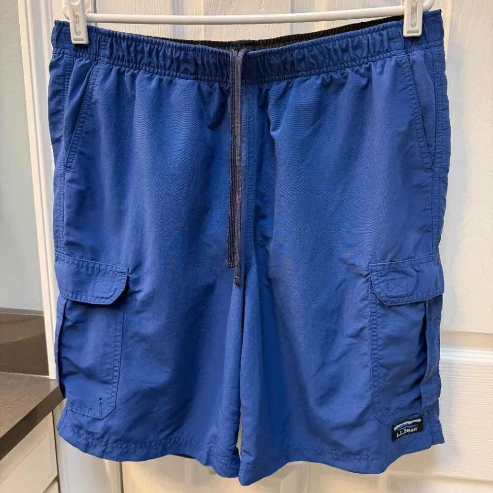 Vintage L.L. Bean Nylon Swim Shorts Mesh Brief Lining Beach Blue Size Large